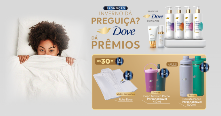 Promoção de inverno da Dove vai distribuir robes e copos e garrafas térmicos de brinde para clientes