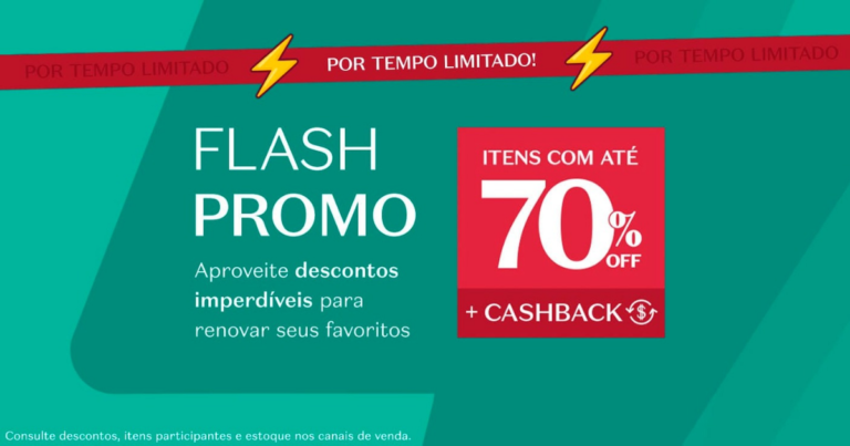 O Boticário lança nova edição da Flash Promo, oferta relâmpago com até 70% de desconto, por tempo limitado