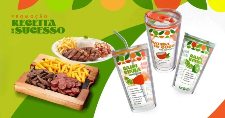 Griletto anuncia campanha com distribuição de copos coqueteleiras como brinde para clientes
