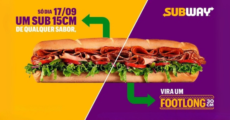 Subway anuncia promoção que garante sanduíche Footlong 30cm pelo preço de um 15cm no Sub Day