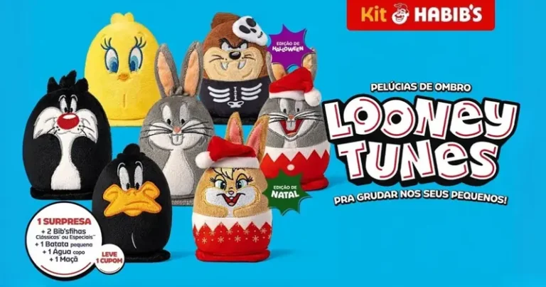 Turma dos Looney Tunes invade o Habib’s em nova coleção de pelúcias de ombro colecionáveis no Kit Habib’s