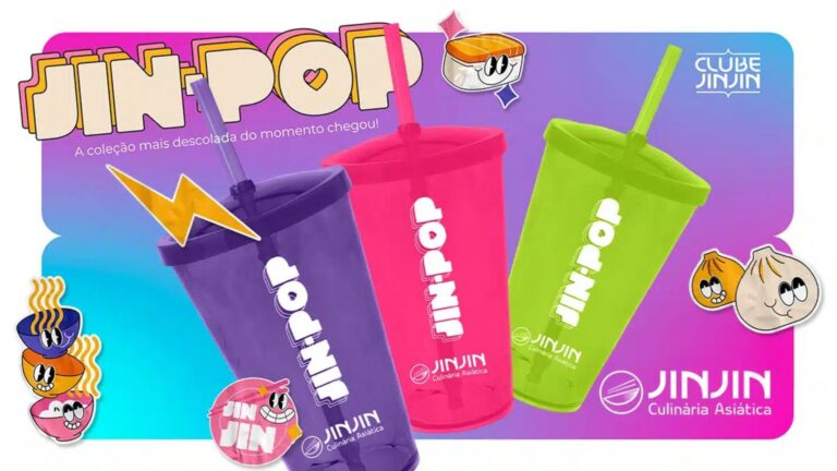 Jin Jin lança promoção Jin-Pop oferecendo copos e adesivos colecionáveis de brinde para fãs de cultura oriental e pop asiática