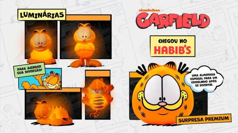 Habib’s lança coleção exclusiva de luminárias e almofada do Garfield e aposta em nostalgia para atrair fãs do gato mais famoso dos quadrinhos