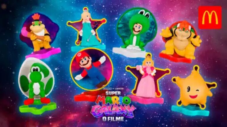 Miniaturas colecionáveis de Super Mario Galaxy chegam ao McLanche Feliz com cardápio temático e itens exclusivos