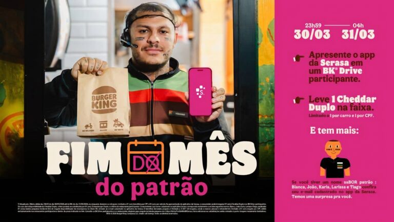 Burger King e Serasa fazem a boa no fim do mês e liberam Cheddar Duplo grátis na madrugada do dia 31 de março