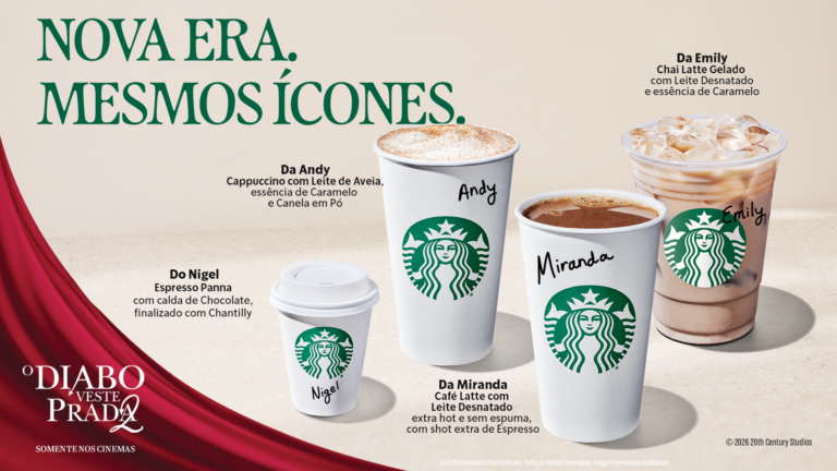 Starbucks lança bebidas inspiradas nos personagens de “O Diabo Veste Prada 2” em edição limitada no Brasil
