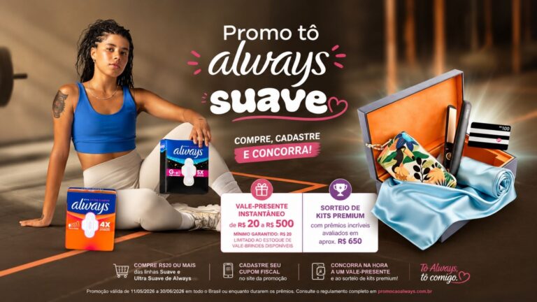Always convoca mulheres a participar da nova promoção e garantir prêmios instantâneos de até R$ 500 e kits premium