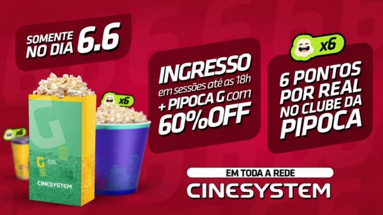 Cinesystem lança “Promo 06.06” e libera ingresso e pipoca grande com 60% de desconto em toda a rede durante um único dia