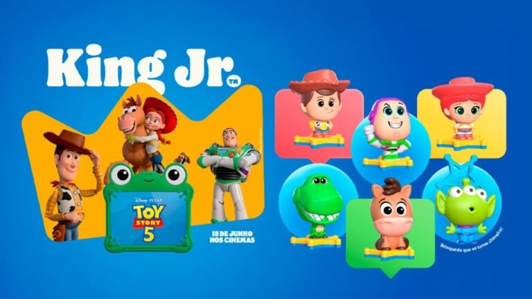 Burger King escolhe Toy Story 5 como tema de nova coleção de brindes do King Jr. com seis personagens da animação