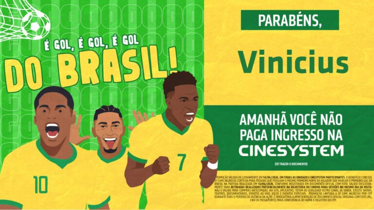 Copa do Mundo: Cinesystem comemora primeiro gol da Seleção com ingressos gratuitos para quem se chama Vinicius