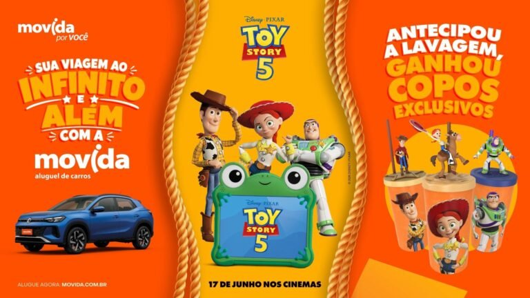 Movida lança campanha de Toy Story e presenteia clientes com copos colecionáveis exclusivos nas locadoras de todo o Brasil