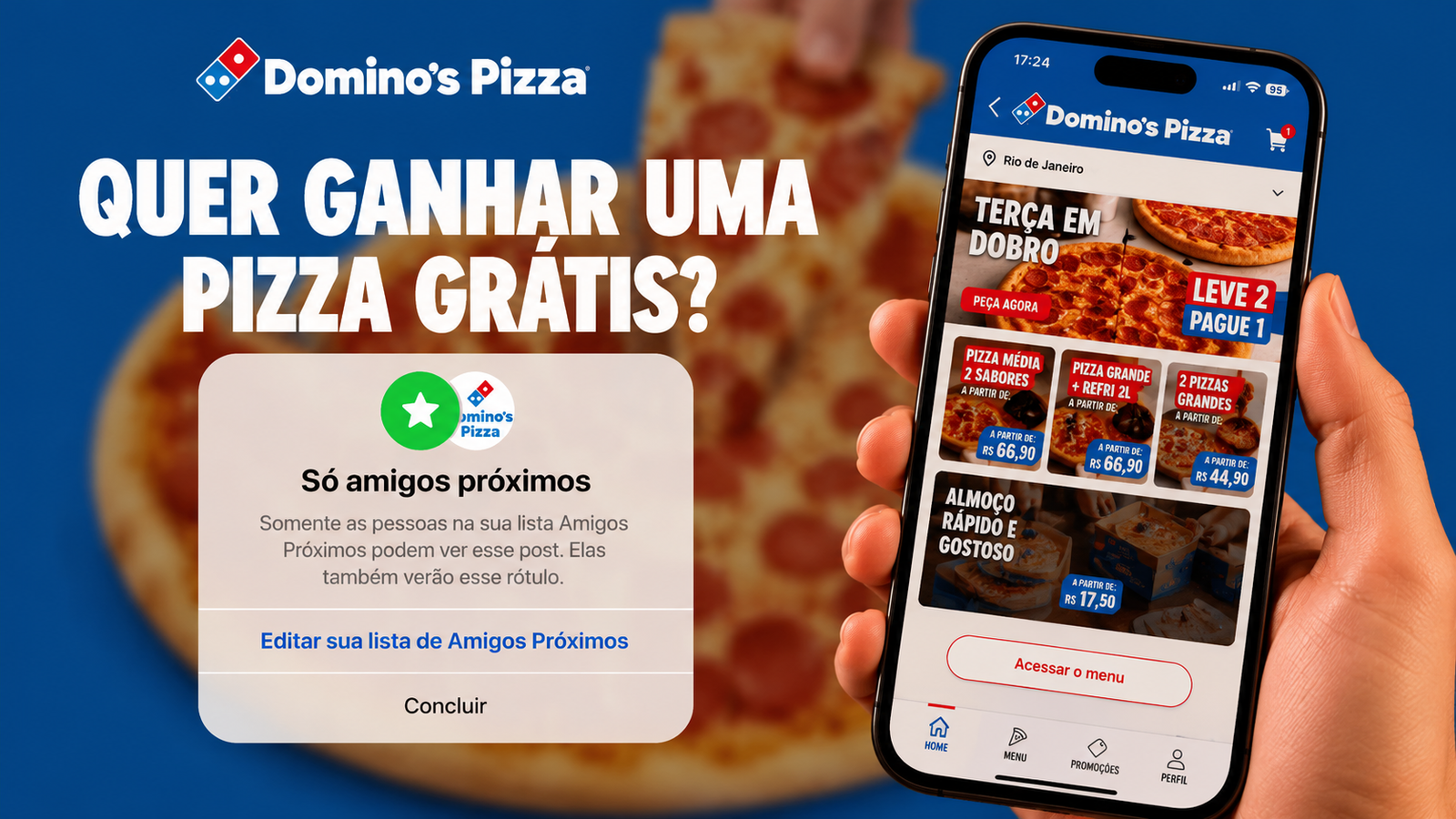 Domino’s vai distribuir pizzas grátis para quem estiver nos seus Melhores Amigos do Instagram com cupons de 100% nos stories Domino’s vai distribuir pizzas grátis para quem estiver nos seus Melhores Amigos do Instagram com cupons de 100% nos stories