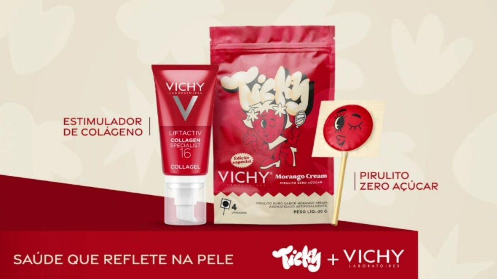 Ticky e Vichy lançam pirulito de Morango Cream Zero Açúcar em parceria inédita que une bem-estar, skincare e inovação Ticky e Vichy lançam pirulito de Morango Cream Zero Açúcar em parceria inédita que une bem-estar, skincare e inovação