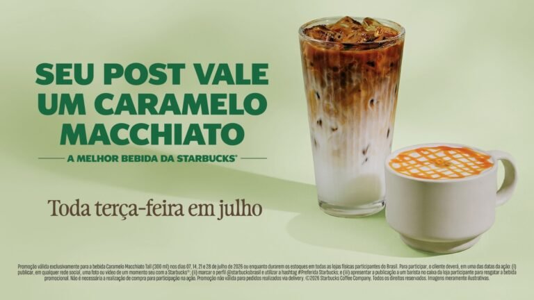 Starbucks distribui Caramelo Macchiato grátis todas as terças de julho em ação especial para fãs da bebida favorita da marca