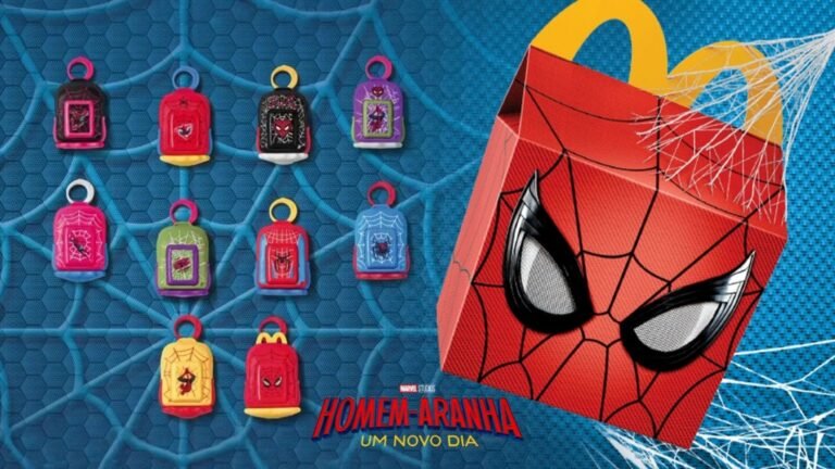 McDonald’s lança coleção do Homem-Aranha no McLanche Feliz com caixinha temática e 10 mini mochilas colecionáveis
