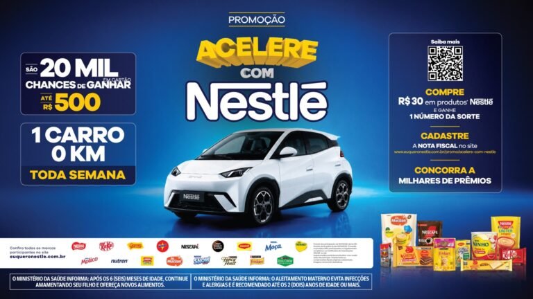 Nestlé lança promoção “Acelere com Nestlé” com mais de 20 mil prêmios instantâneos e carros BYD Dolphin Mini toda semana