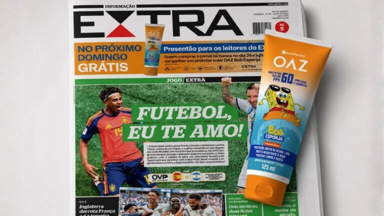 EXTRA presenteia leitores com protetor solar OAZ Bob Esponja grátis na compra do jornal nas bancas no próximo domingo (26)