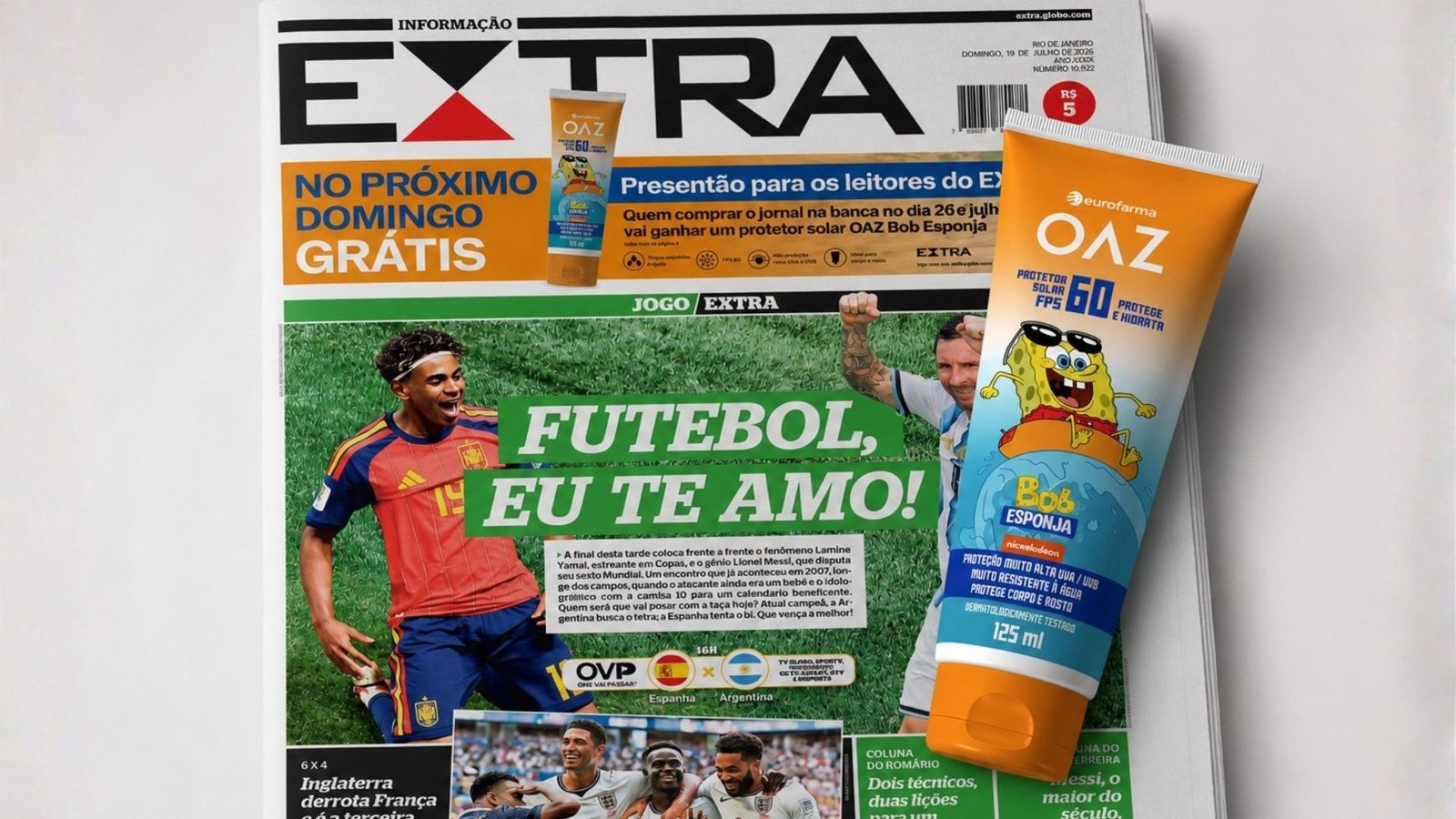 EXTRA presenteia leitores com protetor solar OAZ Bob Esponja grátis na compra do jornal nas bancas no próximo domingo (26) EXTRA presenteia leitores com protetor solar OAZ Bob Esponja grátis na compra do jornal nas bancas no próximo domingo (26)
