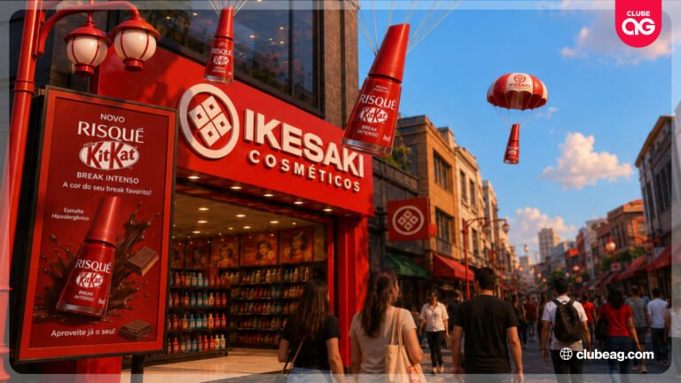 Ikesaki transforma lançamento de nova coleção Risqué + KitKat em experiência com esmaltes “caindo do céu” em São Paulo
