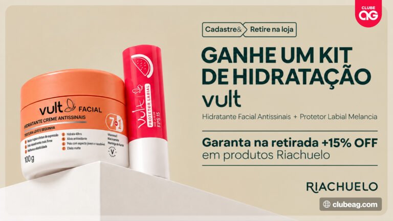 Riachuelo distribui kits grátis de hidratação com protetor labial e hidratante facial antissinais da Vult em lojas selecionadas