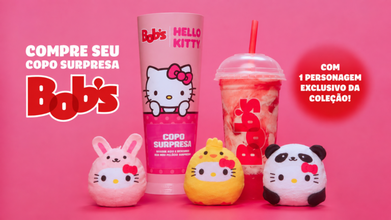 Bob’s amplia parceria com Hello Kitty e lança Copo Surpresa de Milk Shake com mini pelúcias colecionáveis por tempo limitado