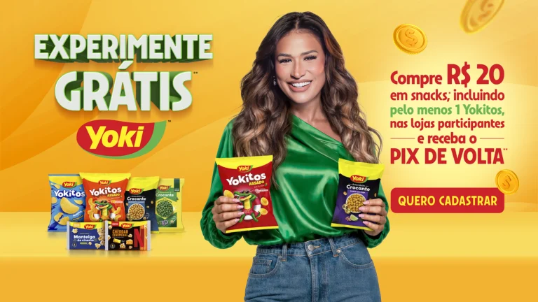 Yoki lança promoção com cashback via PIX e incentiva consumidores a experimentar grátis os snacks da marca