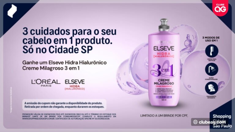 Shopping Cidade São Paulo distribui brinde de Elseve Hidra Hialurônico em ação especial com resgate pelo aplicativo