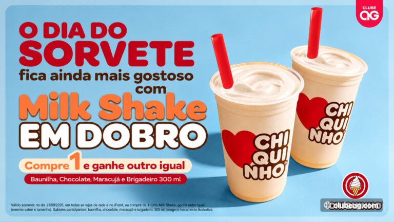 Chiquinho celebra o Dia do Sorvete com promoção especial que oferece Milk Shake em dobro em pedidos nas lojas e no delivery