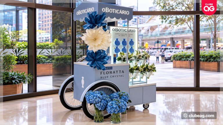 O Boticário realiza ativações de Floratta Blue Crystal com flores, brindes e máquina de garra em shoppings de São Paulo