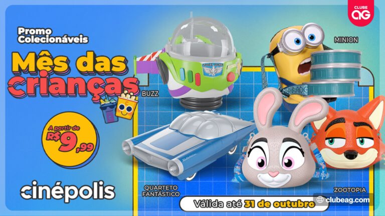 Cinépolis disponibiliza baldes, copos e itens colecionáveis de sucessos do cinema a partir de R$ 9,99 no Mês das Crianças